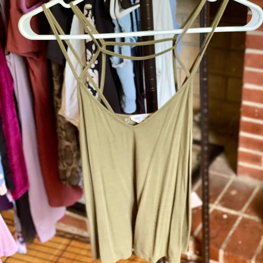 Olive Green Strappy Flowy Tank Top